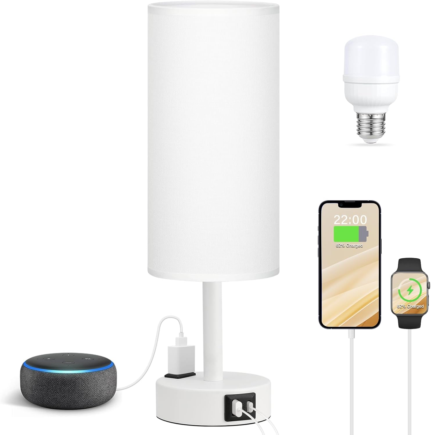 3 Way Dimmable Touch Bedside Lamp with USB C Port and AC Outlet biymjk