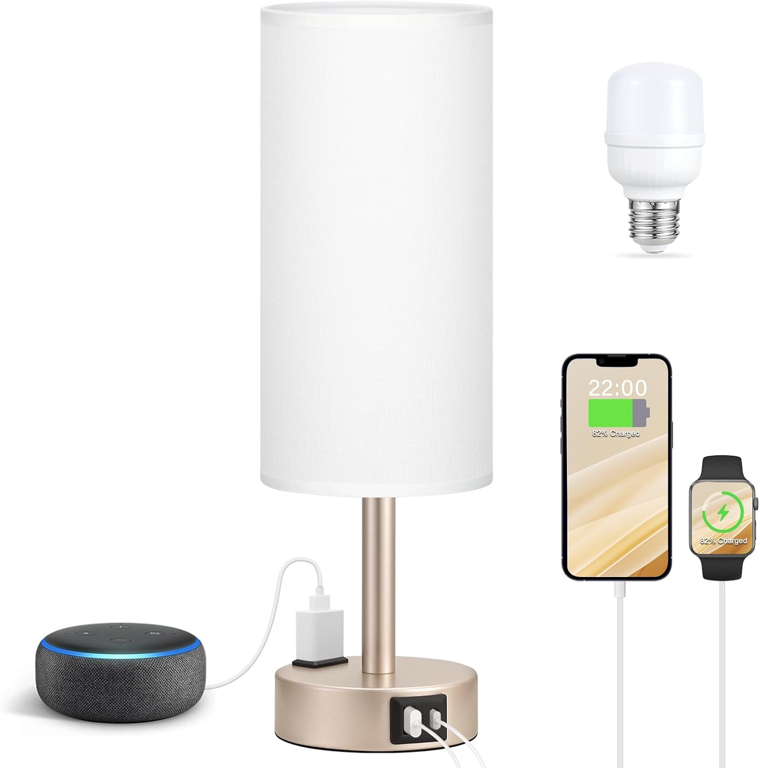 3 Way Dimmable Touch Bedside Lamp with USB C Port and AC Outlet biymjk
