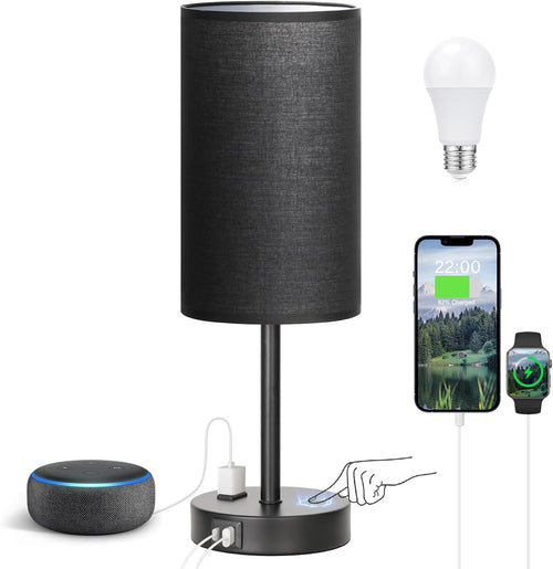 3 Way Dimmable Touch Bedside Lamp with USB C Port and AC Outlet biymjk