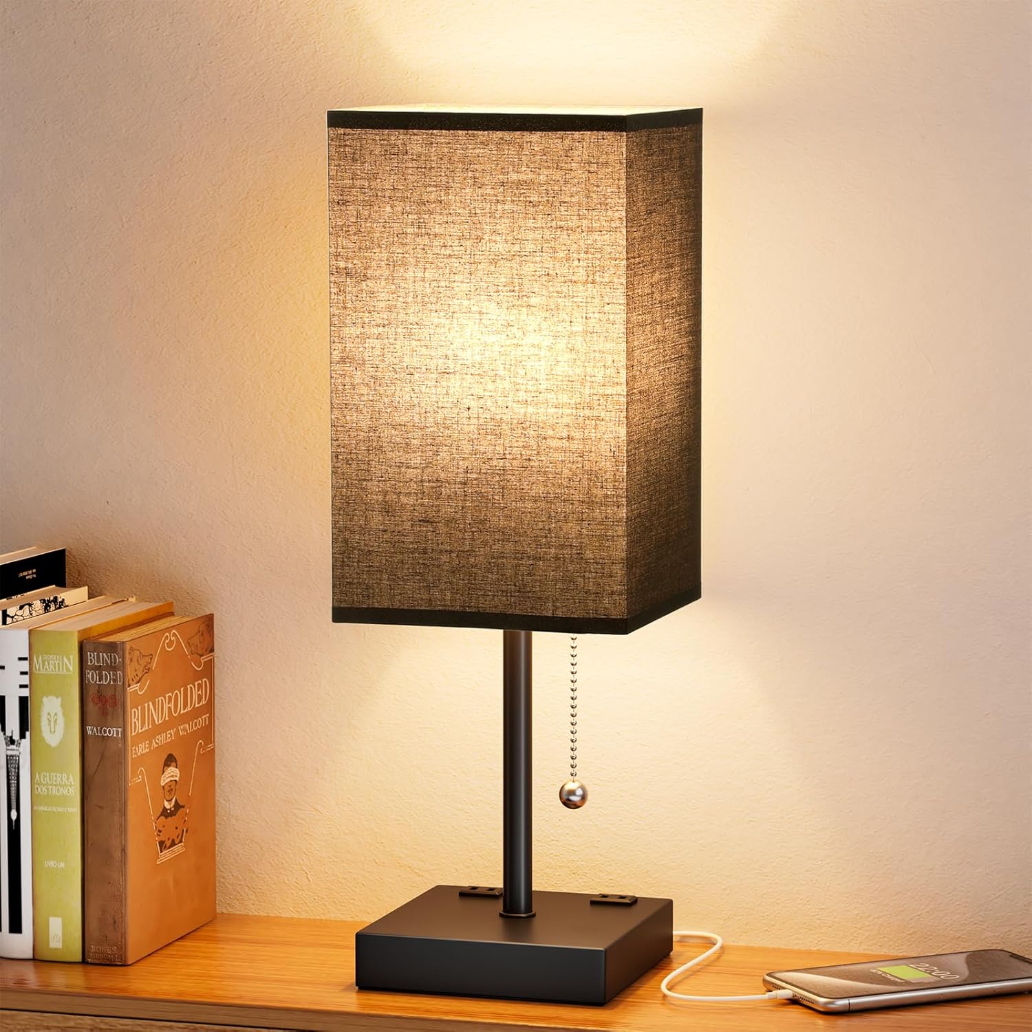 Small Bedside Table Lamp with Fabric Shade for Bedroom Desk Office biymjk